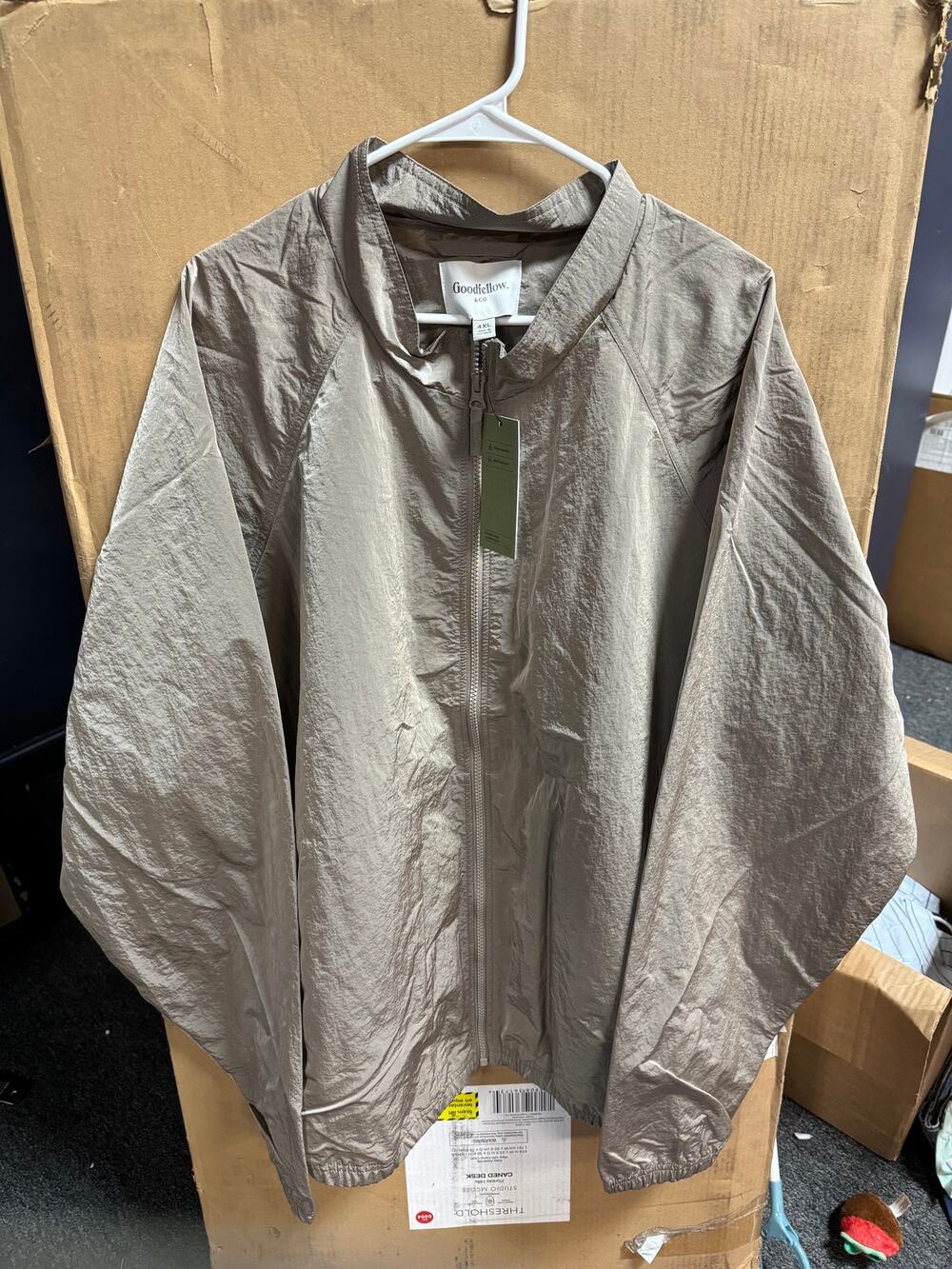 NWT Men's Goodfellow & Co Brushed Taupe Water Resistant Windbreaker Jacket - 4XL